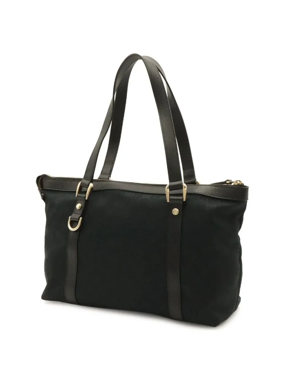 Gucci GG Canvas Abbey Shoulder Bag Tote Leather Black Gold